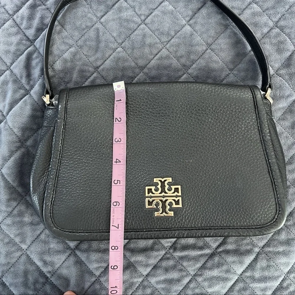 Tory Burch Britten Shoulder Bag Purse Black Leather Flap